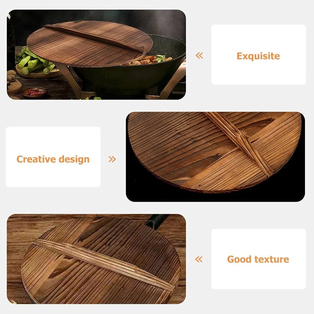 Amazon.co.jp: STOBAZA 木製 中華鍋 蓋、 32Cm 鋳物 鉄 中華鍋